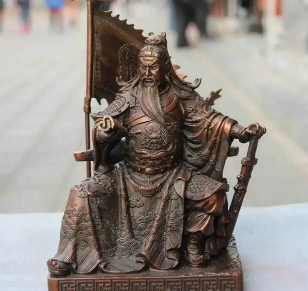 Фиолетовый Китайский медный Бронзовый книга для чтения GuanGong GuanYu Yun Chang Бог войны статуя - Цвет: Фиолетовый