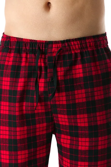 Red Black Plaid Pajama Pants Men Lounging Relaxed House PJs Sleep Bottoms Mens Flannel Cotton Drawstring
