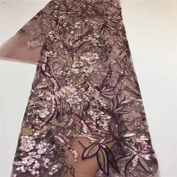 

Madison African Lace Fabric High Quality Wedding Lace Sequins Fabric Embroidery Tulle French Nigerian For Party Dress