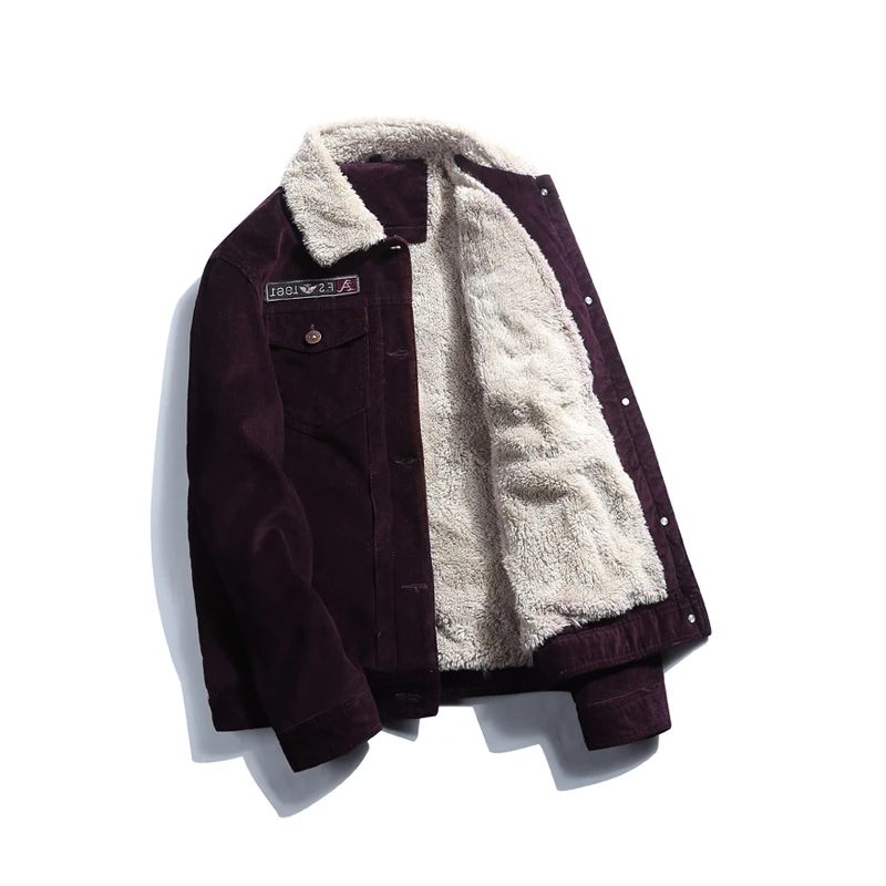 

Short Autumn Jacket Men Faux Lamb Fur Collar Corduroy Cotton Coat Winter Jackets Mens Manteau Homme Hiver KJ753
