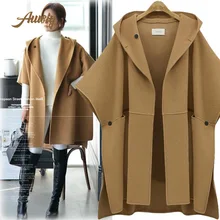 Осенне-зимнее женское повседневное длинное пальто с рукавом «летучая мышь», зимнее пальто, женская одежда, модное шерстяное пальто с капюшоном, Cappotto Donna Manteau Femme