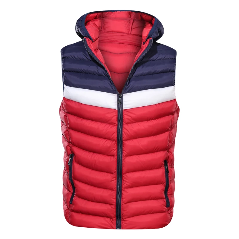 Men's Hooded Vest Down Jackets Autumn Winter Warm Waistcoat Brand Mens Coats Patchwork Sleeveless Vest Slim Jacket Tops