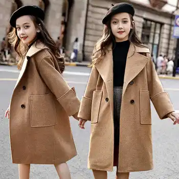 

Autumn and Winter Girls Woolen Outerwear Coats 2020 Spring and Autumn New Children's Long Girl Woolen Windbreaker Jacket Trend