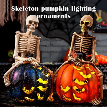 

HOT Halloween Home Bar Decor Resin Skull Pumpkin Light Skeleton Decorations NDS
