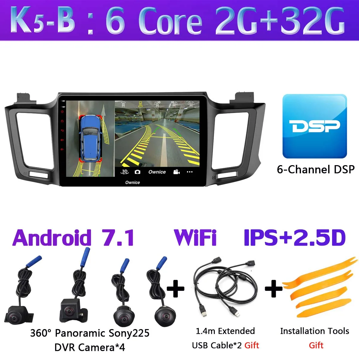 K5-B 360 ° Камера Android 9,0 4G+ 64G DSP CarPlay автомобильный мультимидийный Навигатор Радио плеер для Toyota RAV4 для Toyota Previa RAV 4 2013 - Цвет: K5-B