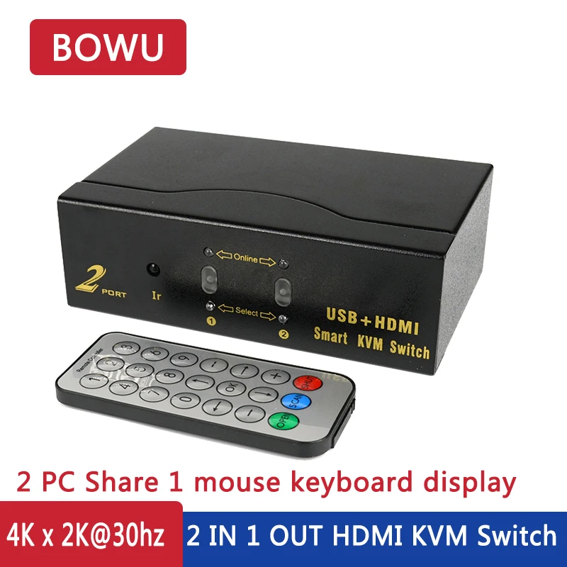 

2 Port kvm switch HDMi Switcher for Dual Monitor Keyboard Mouse With 2 KVM cables Support resolution: 4Kx2K @30HZ