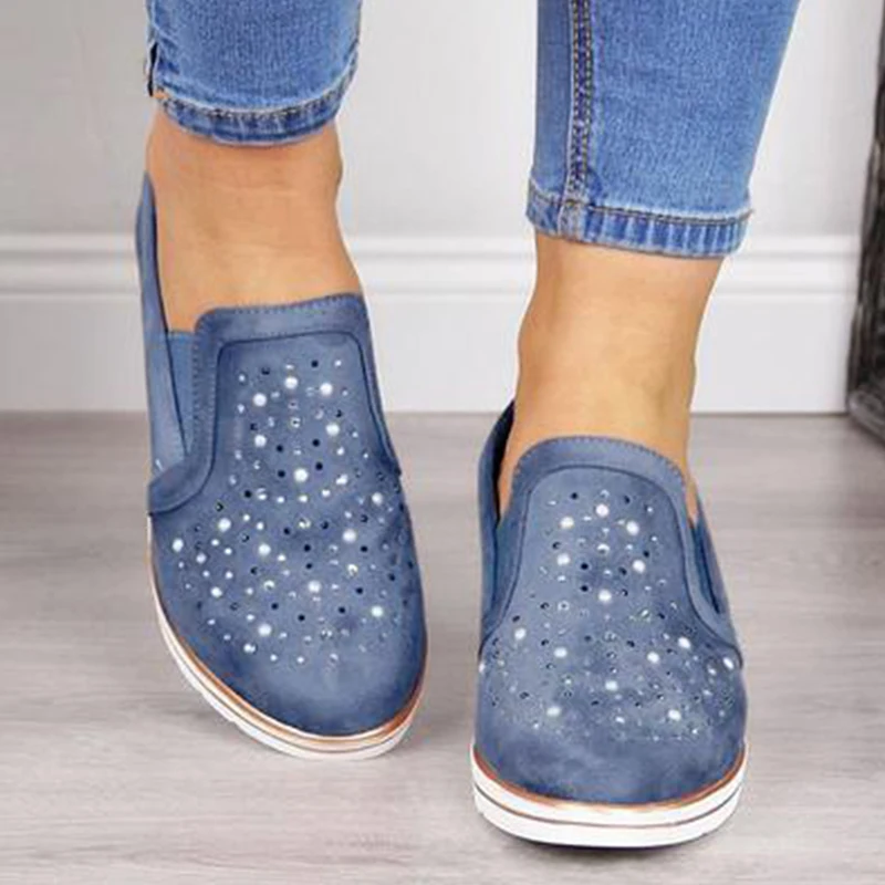 

2019 Autumn Women Shoes Loafers Platfrom Women Wedges Shoes Slip On Crystal Casual Flat Shoes For Women Plus Size 35-43 Footwear