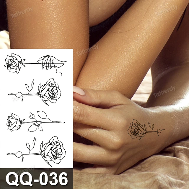 Flor de planta geométrica moda feminina tatuagem temporária etiqueta de  transferência de água preta tatuagem minimalista pequena mão rosa tatuagem  falso - AliExpress