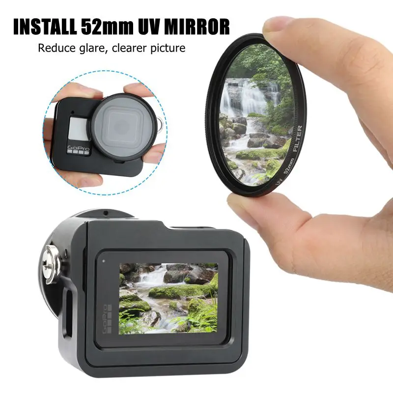 Для GoPro Hero8 чехол из алюминиевого сплава Горизонтальная Вертикальная защитная оболочка+ 52 мм наборы УФ-фильтров для Go Pro Hero 8 Черные Аксессуары