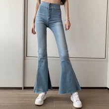 Уличная Облегающие расклешенные брюки Весна Осень Новые модные светлые джинсы с высокой талией женские корейские брюки vaqueeros Mujer