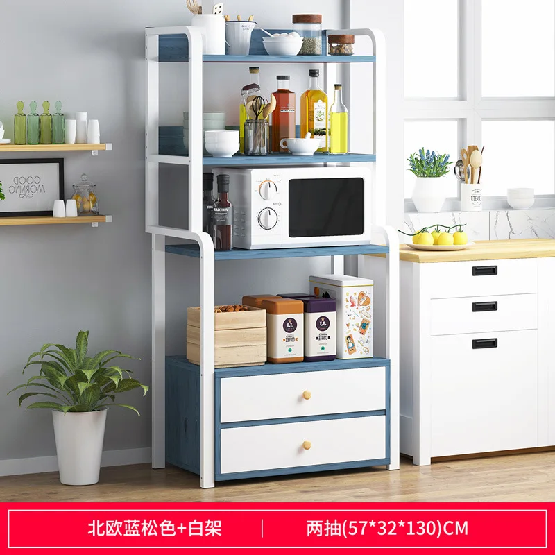 B 57x32x130cm Кухонная полка напольного типа, многослойный стеллаж для хранения, шкаф для хранения, креативный компактный стеллаж для микроволновой печи - Цвет: B 57x32x130cm