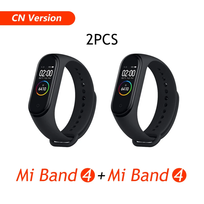 Xiaomi mi-браслет 4 музыкальный смарт-браслет mi Band 4 браслет пульсометр фитнес 135 мАч цветной экран Bluetooth 5,0 браслеты - Цвет: CN Version 2PCS