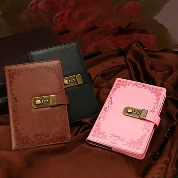 

A5 Password Notebook Retro with Lock Notebooks PU Leather Lock Diary Traveler Notepad Journal Planner School Stationery Gifts
