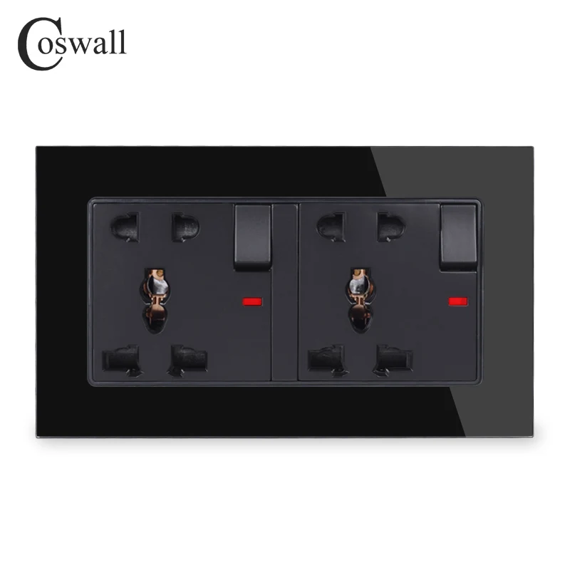 COSWALL стеклянная панель 2 банды 13A универсальная 5 Отверстие переключаемая розетка с неоновым заземлением с детская защита для двери Серии C1