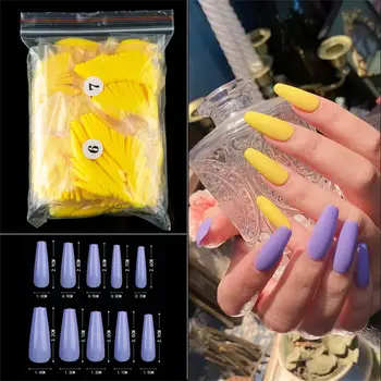 

500 Pcs Colorful Acrylic False Nails Long Ballerina Coffin Shape UV Shiny Extra Long Full Wrap Solid Color DIY Nails Beauty Tool