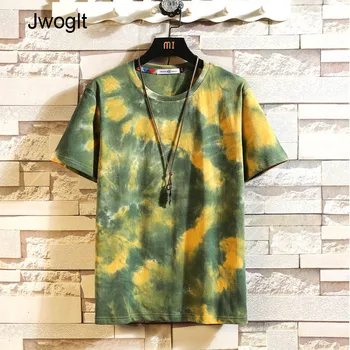 

Summer Casual Short Sleeve Mens T Shirt Daily Wear Fashion O Neck Tie Dye Harajuku Cotton Tops Tees