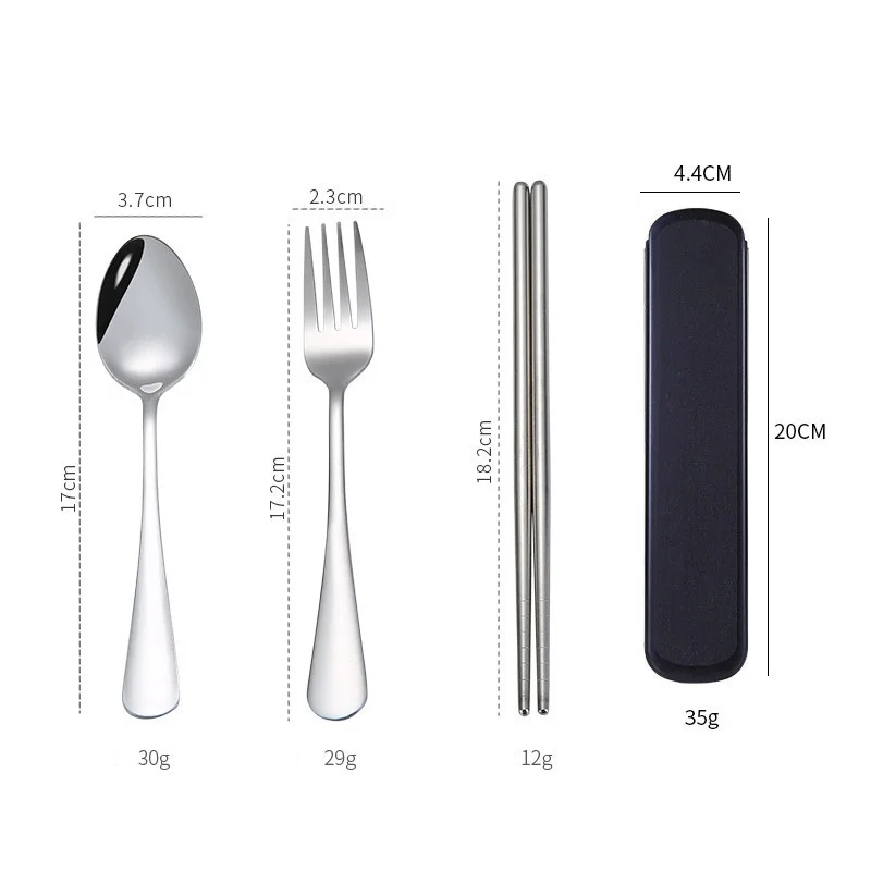 4pcs black Обеденный из нержавеющей стали набор Портативный Ложка Вилка палочки для еды с коробкой столовые приборы для путешествий наборы для ухода за кожей - Цвет: 4pcs black