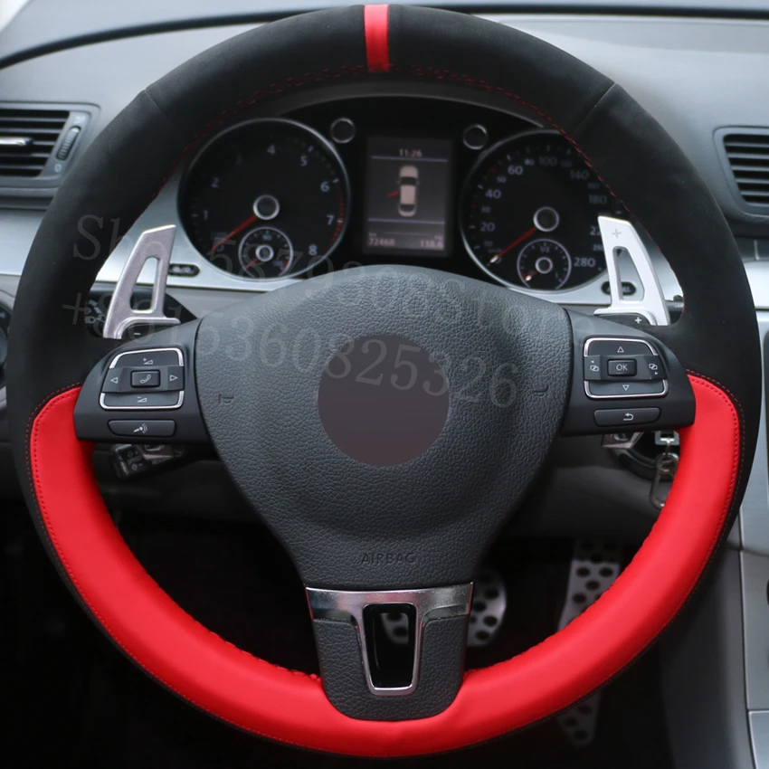 Для VW Bora 2008-2020 углеродное волокно черный кожаный ручной швейный чехол рулевого