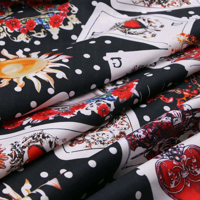 Natural Cotton Black Playing Card Printed Fabric Cloth Brand Fashion Design Parent-child Diy Sewing Fabrics for Dress Material