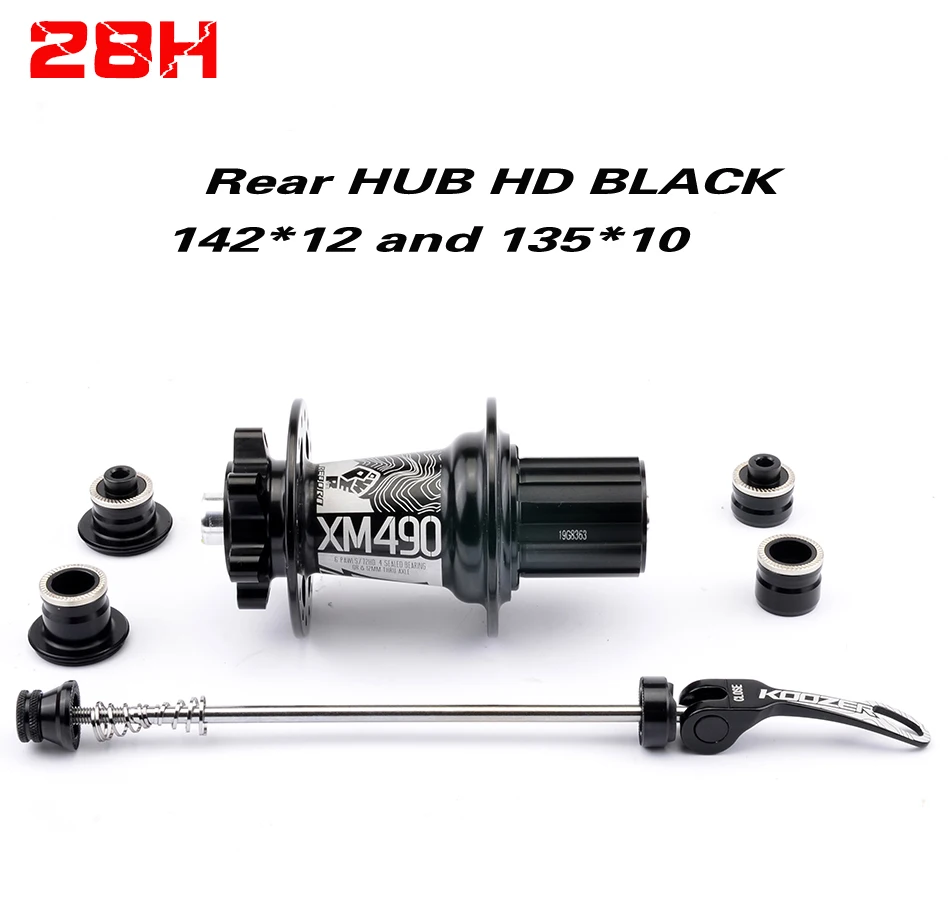 rear hub hg black Koozer концентраторы 4 подшипника MTB горный велосипед концентратора сзади 10*135 мм QR100* 15 12*142 мм через 28/32/36 отверстиями дисковый тормоз велосипедные ступицы - Цвет: rear hub hg black