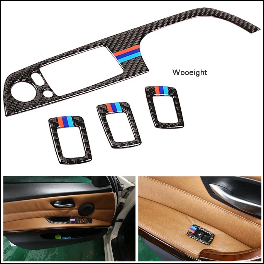 

Wooeight 4Pcs LHD Car Interior Carbon Fiber Door Window Switch Panel Cover Trim Sticker Fit For BMW 3 Series 2005-2010 2011 2012