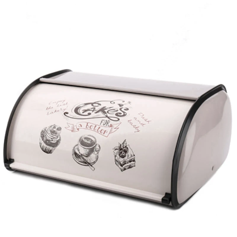 

Vintage Bread Box Storage Bin Rollup Top Light Gray Small Powder Coated Bread Iron Snack Boxes For Kitchen Home Decor Snack Boxe