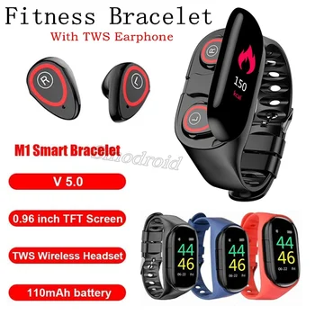 

M1 TWS Dual Bluetooth Earphone AI Smart Bracelet Watch 2 in 1 Men Heart Rate Monitor Smart Wristband With Heart Rate Monitor