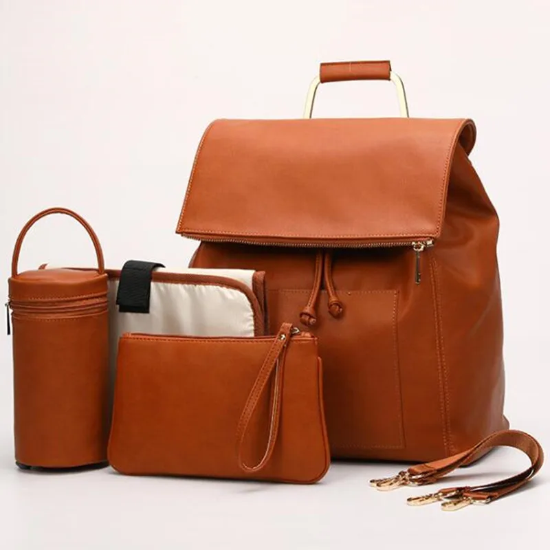 

PU Leather Nappy Backpack Large Capacity Changing Backpack with Insulated Pockets Baby Mommy Maternity Diaper Bag
