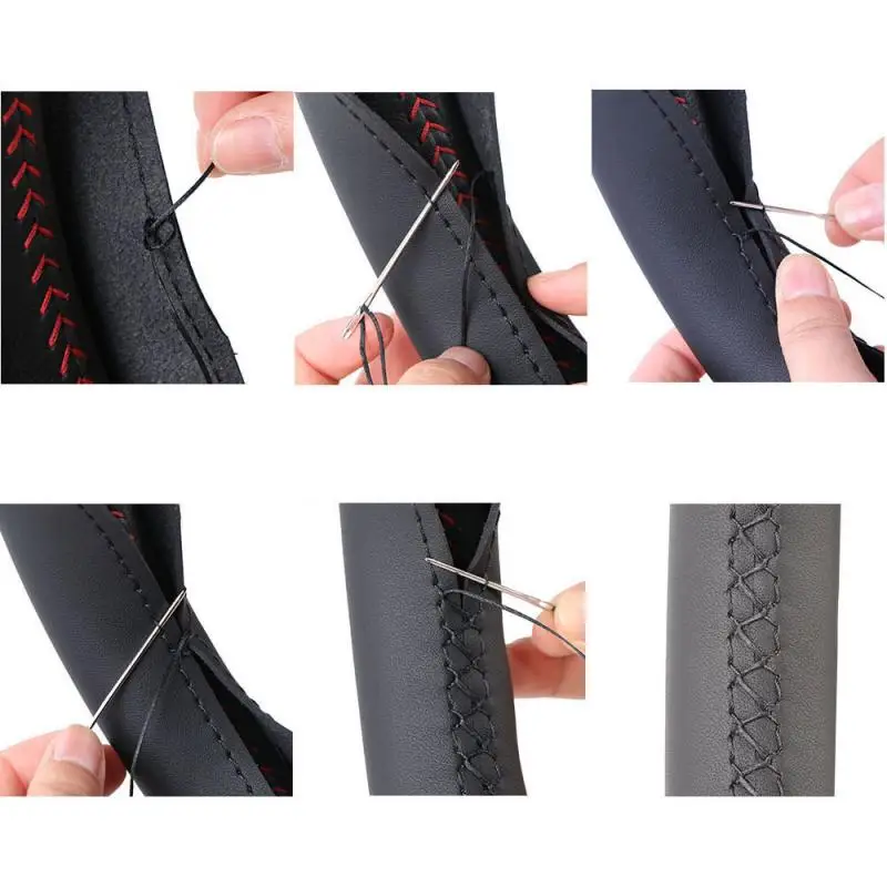 37 см/38 см DIY чехлы на руль мягкая кожаная оплетка автомобиля с игольчатой нитью