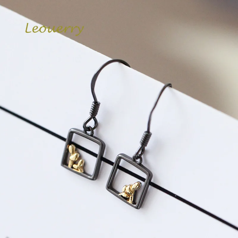 Leouerry, 925 пробы, серебряные, дизайн, оконное растение, черная капля, серьги для женщин, леди, элегантные длинные серьги, хорошее ювелирное изделие