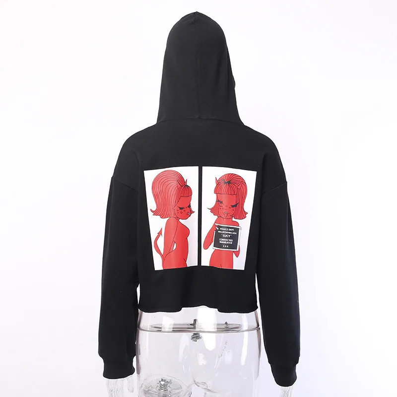Lychee Harajuku повседневные свободные женские толстовки пуловеры Devil Женская толстовка с капюшоном Топ для девочек весенне-осенние дамские свитшоты Топы