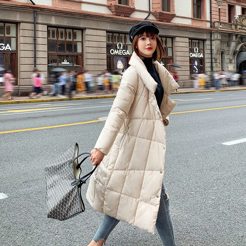 Beige Длинная парка со стоячим воротником модная женская зимняя куртка с хлопковой подкладкой теплые плотные женские длинные свободные пиджаки парка женские куртки - Цвет: Beige