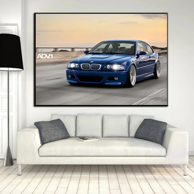 Supercar Blue Car BMW M3 E46 Classic Drift Wall Art Canvas Poster Painting For Living Room Bedroom Mural Home Decoration | Дом и сад
