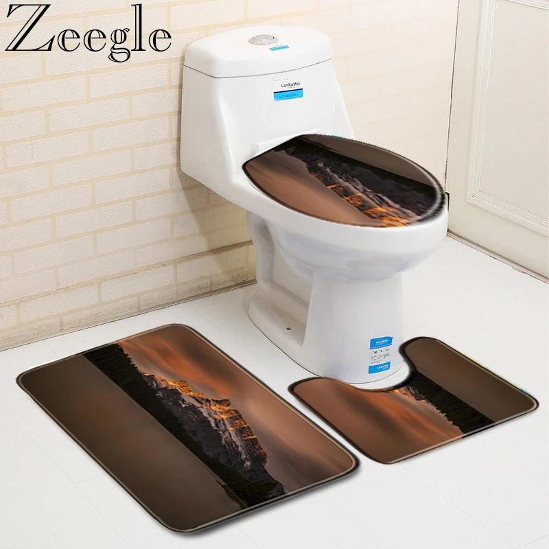 Zeegle Microfiber Bath Mats Set Pedestal Rug Toilet Mat Lid Cover Anti-slip Absorbent Bathroom Rug  Shower Room Bath Carpet