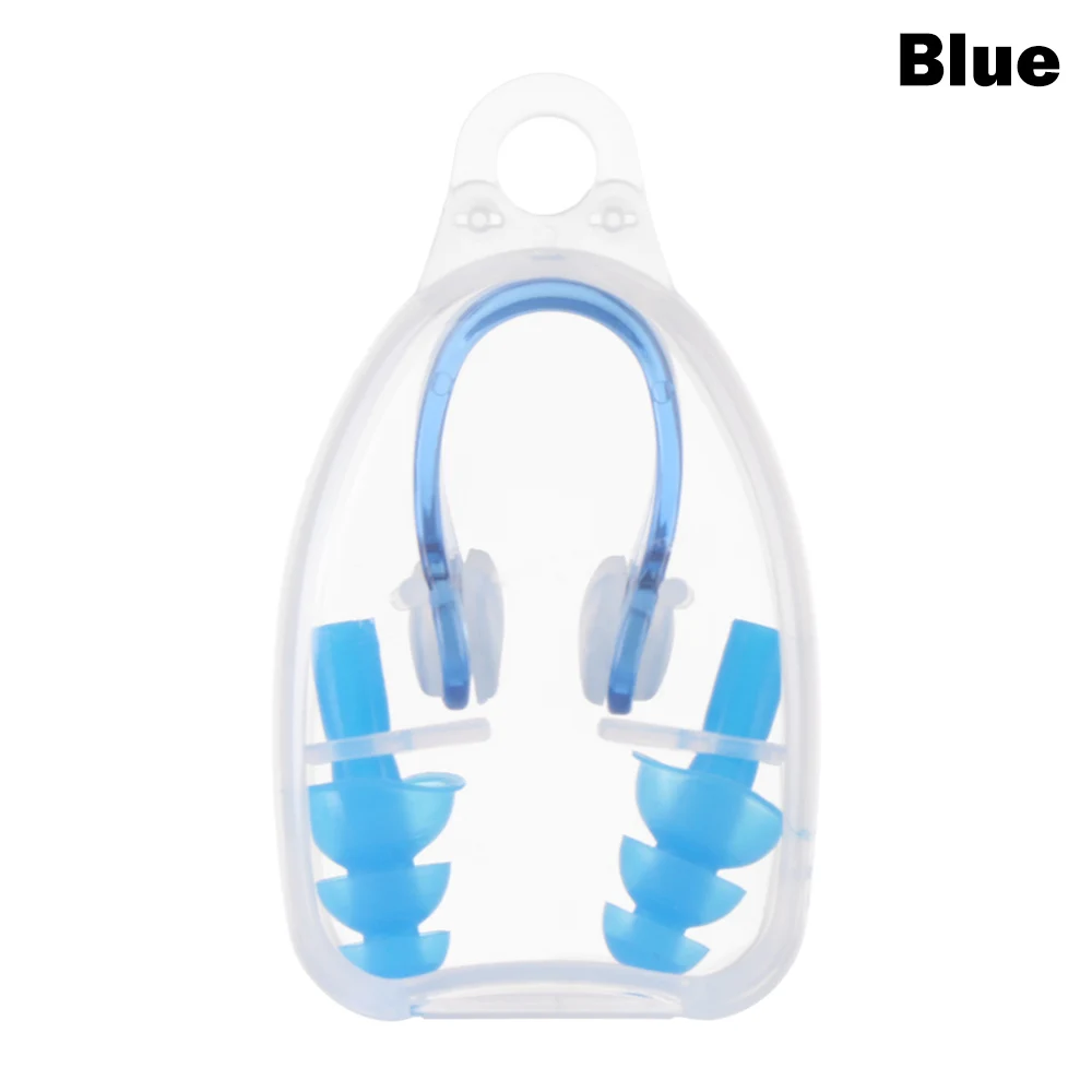 Синий Swimming Soft Silicone Nose Clips EarPlugs Set With Case for Adults Children Waterproof Water Sports Safety gear Pool Accessorie - Цвет: Синий