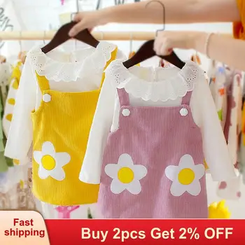 

Mayfair Cabin Girl Clothing Autumn Baby Girls Dress Loose Braces Coat for Children Floral Print Outwear Corduroy Clothes Kids