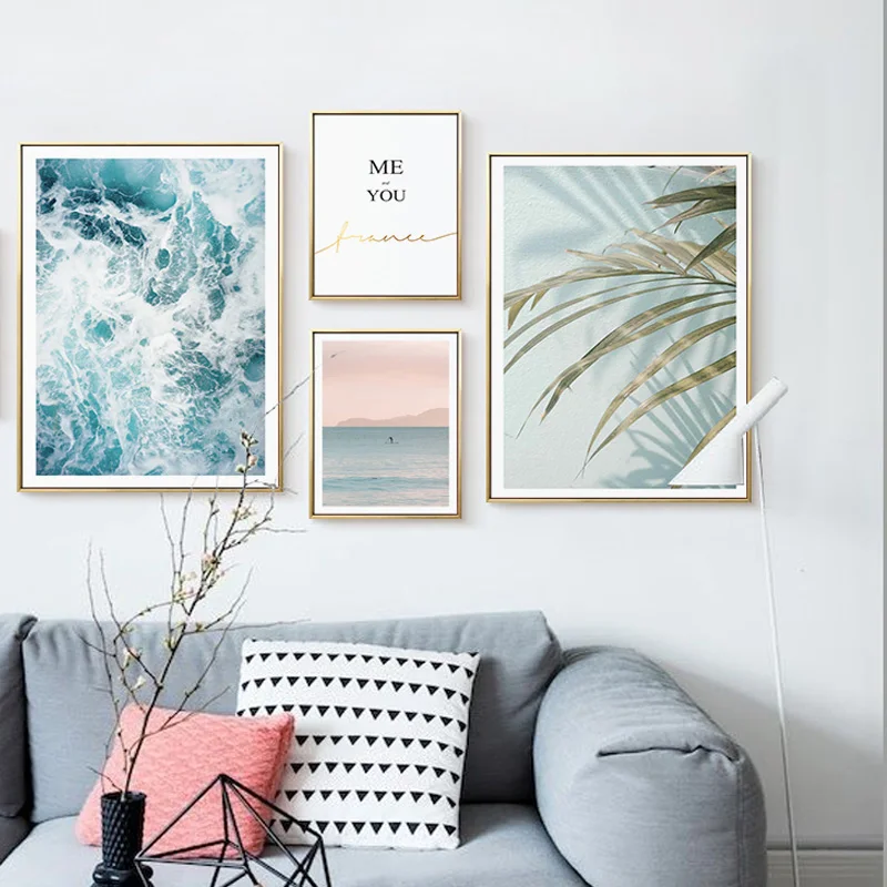 

Nordic Canvas Painting Poster and Print Wall Decorations Living Room Pictures Wall Art Pink Plant Sea Bedroom Home for Decor