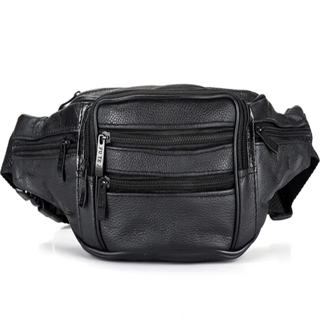 black waist bag Поясная сумка мужской кошелек из натуральной кожи мото& байкер Мужские дорожные сумки Бум Сумка банан водонепроницаемые поясные сумки для мужчин C41 - Цвет: black waist bag