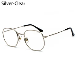 Sleek Unisex Mirrored Lens UV400 Metal Frame Sunglasses (Silver - Clear)