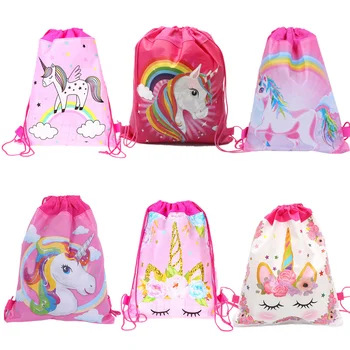

10pcs Cartoon Unicorn drawstring bag kids school Backpack Travel Storage Package birthday party decor Mickey Minnie gift bag
