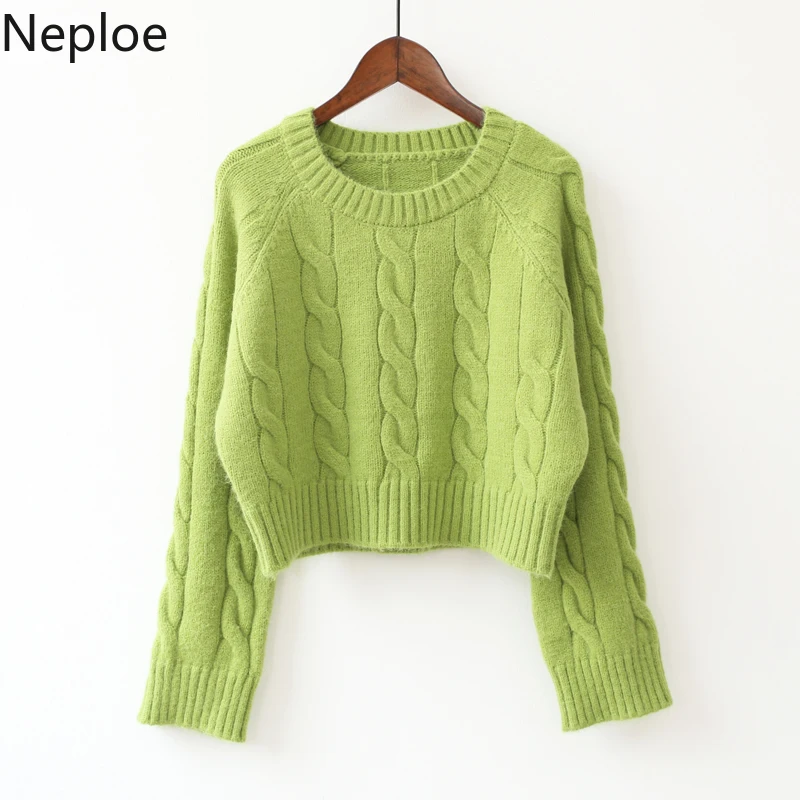 Neploe Twist свитера женские короткие Стильные с длинным рукавом и круглым вырезом тянущиеся пуловеры осень зима женские повседневные однотонные свободные топы 80270