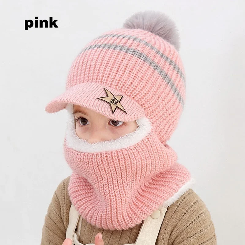 pink 1 шт., зимняя ветрозащитная многофункциональная вязаная шерстяная шапка унисекс с помпоном для мальчиков и девочек, теплый шарф, Балаклава для защиты лица - Цвет: pink