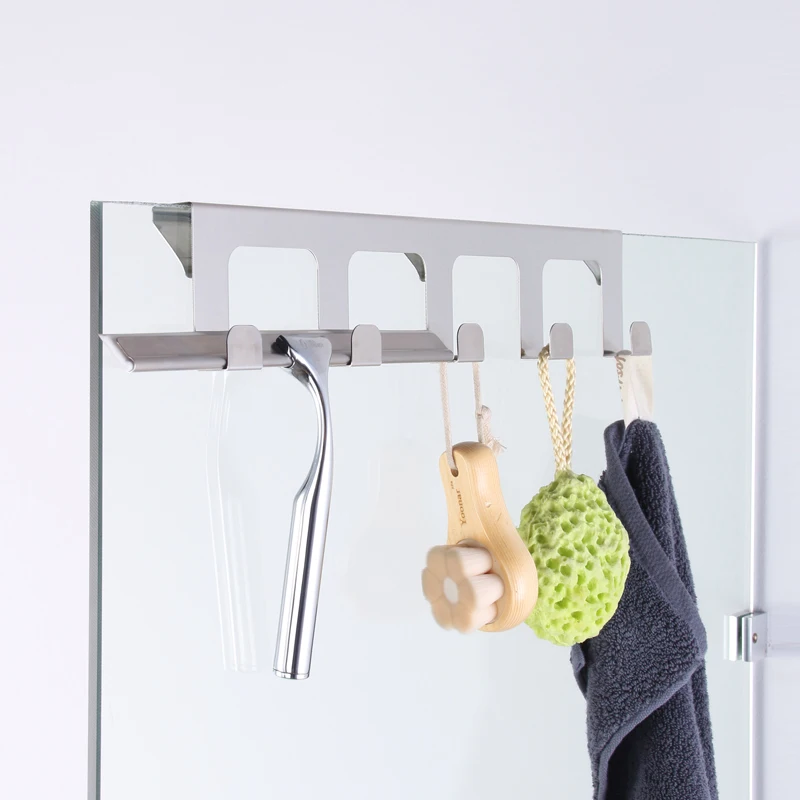 Bathroom Hooks Black Coat Hook Towel Hook on the Glass Door of the Shower Room Stainless Steel Robe Hooks
