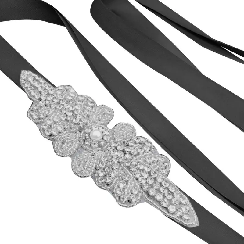 12 Colors Bridal Wedding Waist Belt Handmade Delicate Beaded Rhinestone Bownot Imitation Pearl Dress Gown Decorative Wide Sashes