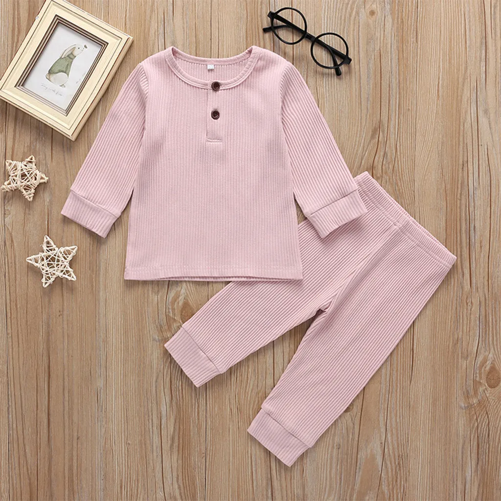 Newborn Baby Girl Clothes Toddler Baby Boys Long Sleeve Solid Tops+Pants Pajamas Sleepwear Outfits Newborn Clothes Vetement