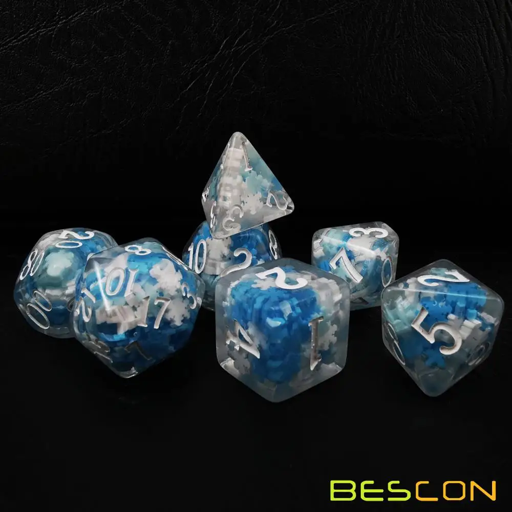 Bescon Snowflake Polyhedral Dice Set, Snowflake Poly RPG Dice set of 7 5