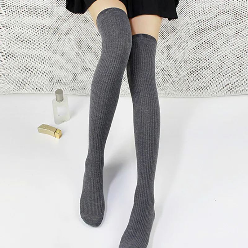 deep gray Stockings Модные женские чулки для девочек; женские гольфы выше колена; длинные мягкие хлопковые чулки; Новинка года; теплые пикантные гольфы - Цвет: deep gray Stockings