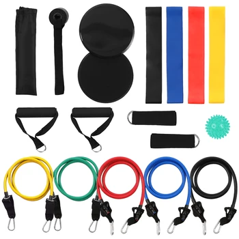 

18Pcs Resistance Bands Set Workout Fintess Exercise Rehab Bands Cushioned Handles Gliding Discs Spiky Massage Ball for Home Gym
