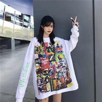 

Loose Print Cartoon Women Sweatshirt Long Hoodies Oversized Hoodie Couples Wear Pullover Streetwear 2020 Fashion Female Clothes
