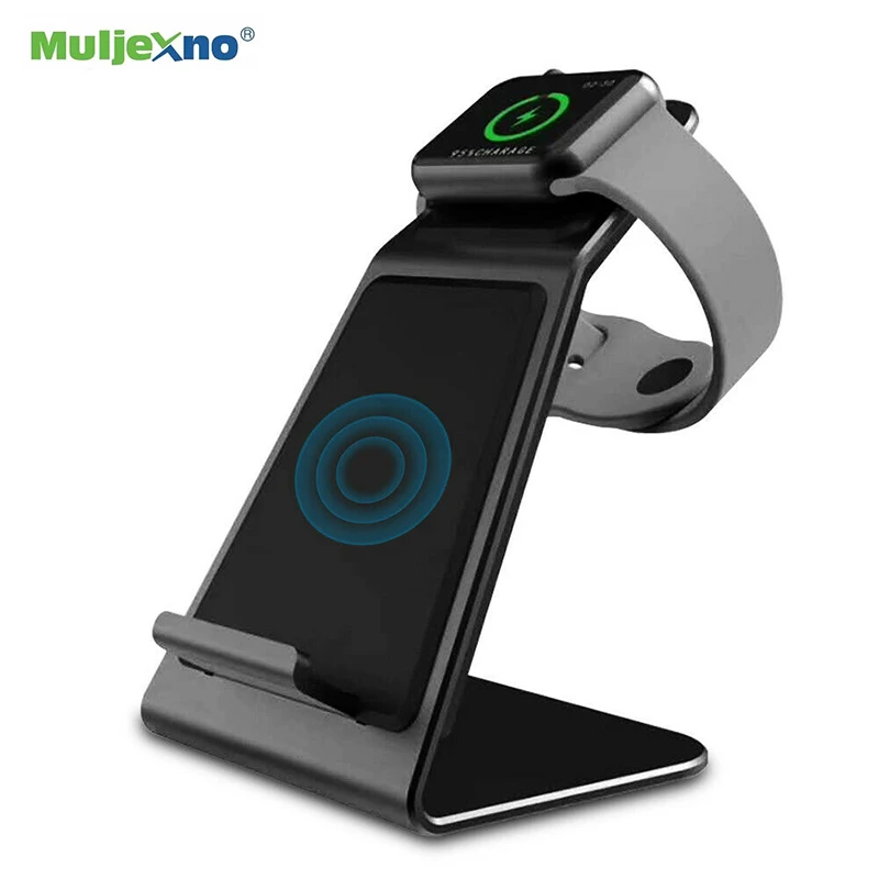 

MulJexno 2 in 1 Fast Wireless Charger for iPhone X XS Max XR 8 Plus Samsung S8 S9 Plus Watch 4 3 2 1 Stand Qi Phone Charger Pad